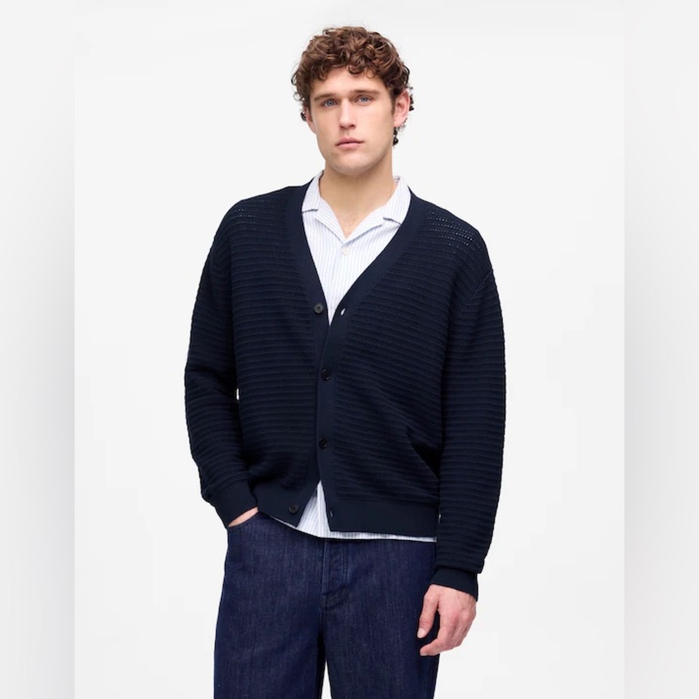 NWOT Madewell Men's Open-Stitch 100% Cotton Cardigan - Medium - Navy